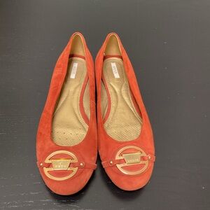 Geox Women's Burnt Orange Suede Flats with Gold Accents Size 8